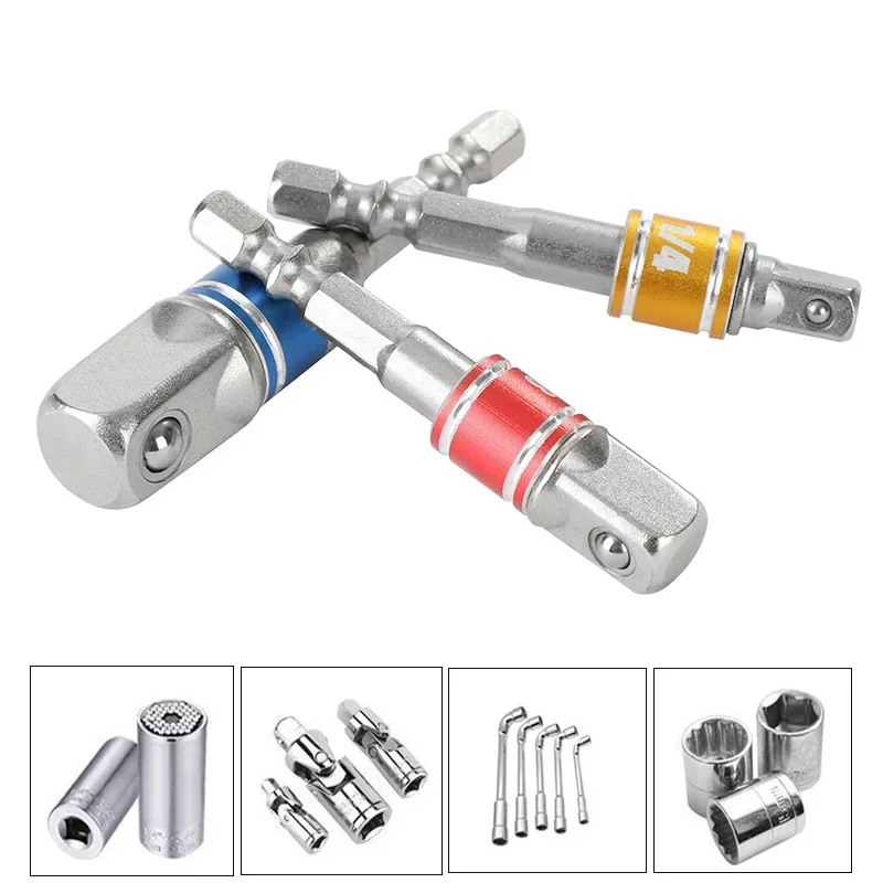 3PCS Impact Driver Socket Extension Adapter Converter Power Drill Hex To High Speed for Power Tools 1/4 3/8 1/2