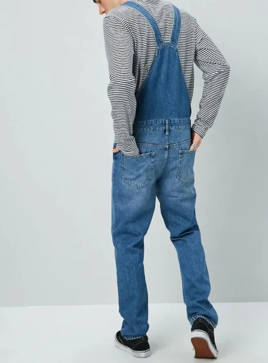 男性ストリートデニムサスペンダーパンツ 2025 ストレートロングジーンズ男性スプライシングポケットデニムパンツヴィンテージ洗浄オーバーオールジャンプスーツ