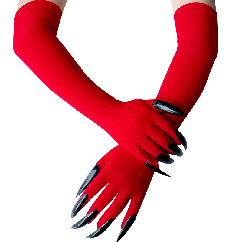 43cm Women Scary Claw Long Nail Elastic Mittens Halloween Black Devil's Ghost Claws Gloves Party Cosplay Performance Costume