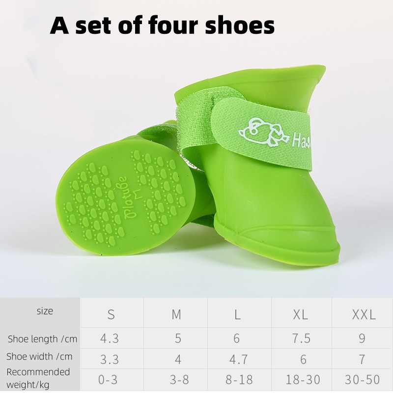 4 개의 멀티 컬러 애완 동물 비 신발 그룹 실리콘 미끄럼 방지 방수 개 신발 애완 동물 용품 개 발 커버