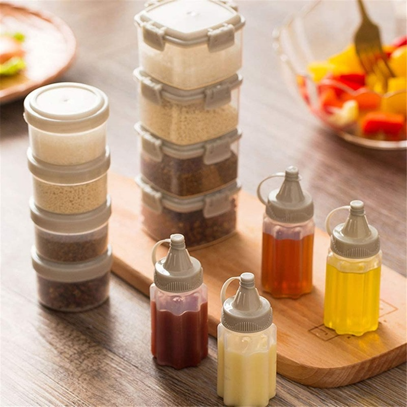 4 Cái/bộ Mini Bóp Chai Hộp Cơm Nhựa Gia Vị Chai Sốt Cà Chua Trộn Salad Gia Vị Di Động Hộp Đựng Thực Phẩm