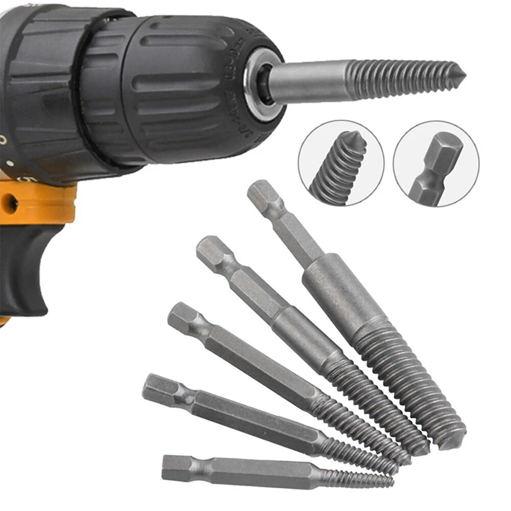 5-teiliges Schraubenausdreher-Set mit sechseckigem Griff und gebrochenem Kopf, 60 mm, schwarz, Schnellspanner, elektrisches Werkzeugset zum Entfernen von sechseckigen gebrochenen Gewinden