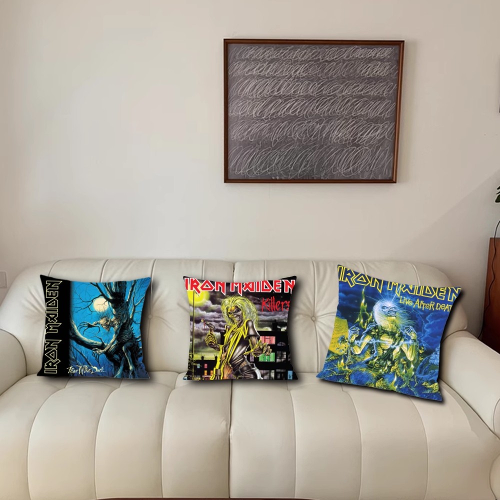 I-Iron Maidens Heavy Rock Band Pillow Case Living Room Accent Couch Back Support Square Lounge Restful Nap Companion ﻿