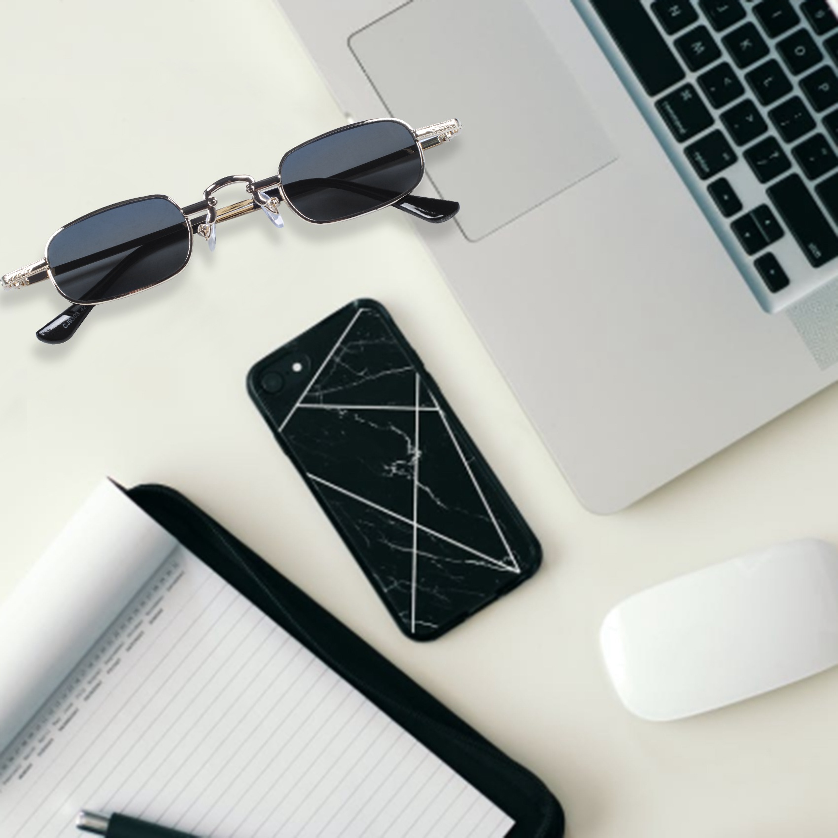 Retro Punk Glasses Clear Square Sunglasses Female Retro Metal -Black Gray & Gold