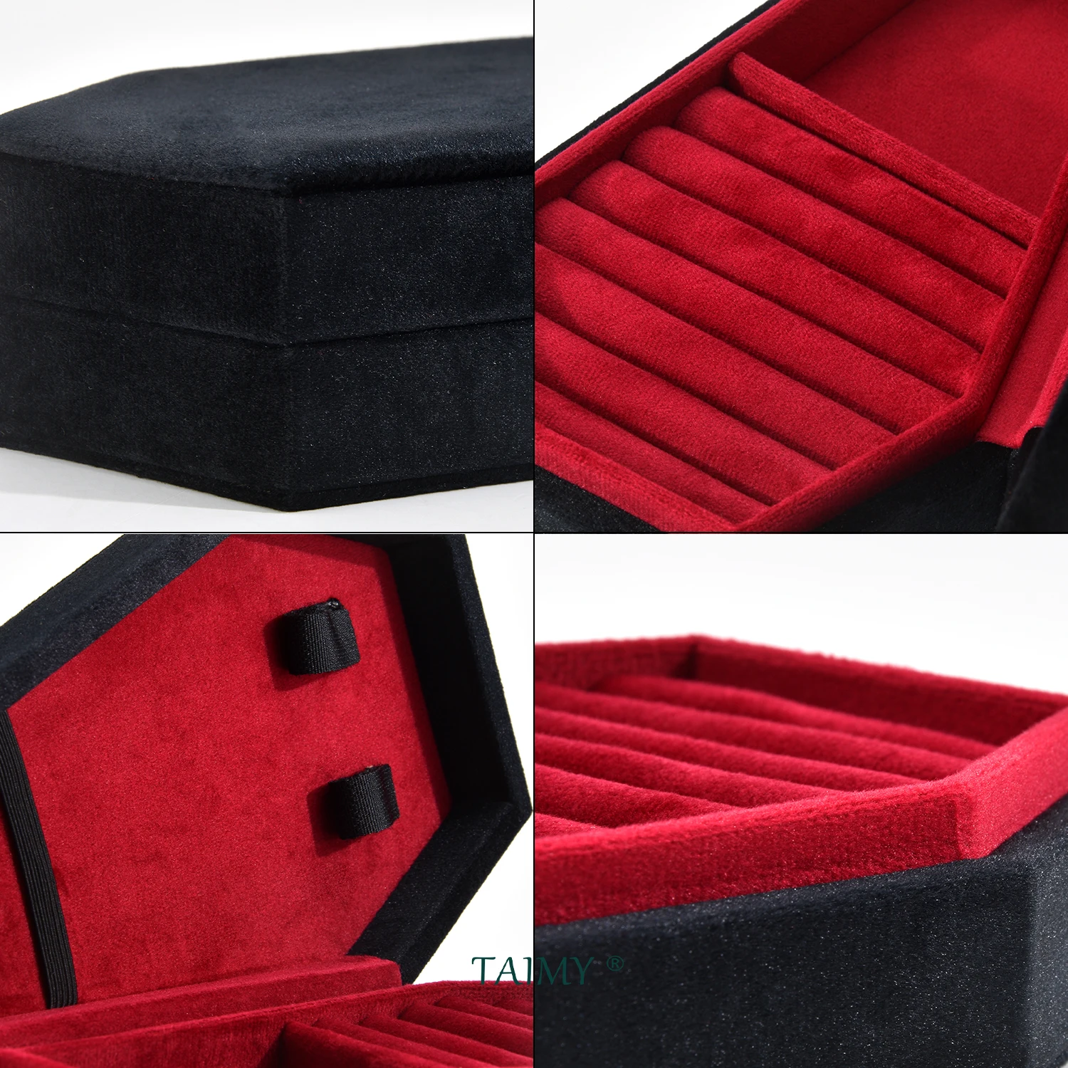TAIMY-joyero Retro de terciopelo con forma de ataúd, joyero gótico de vampiro rojo, caja de almacenamiento portátil para collar y anillo, entrega rápida