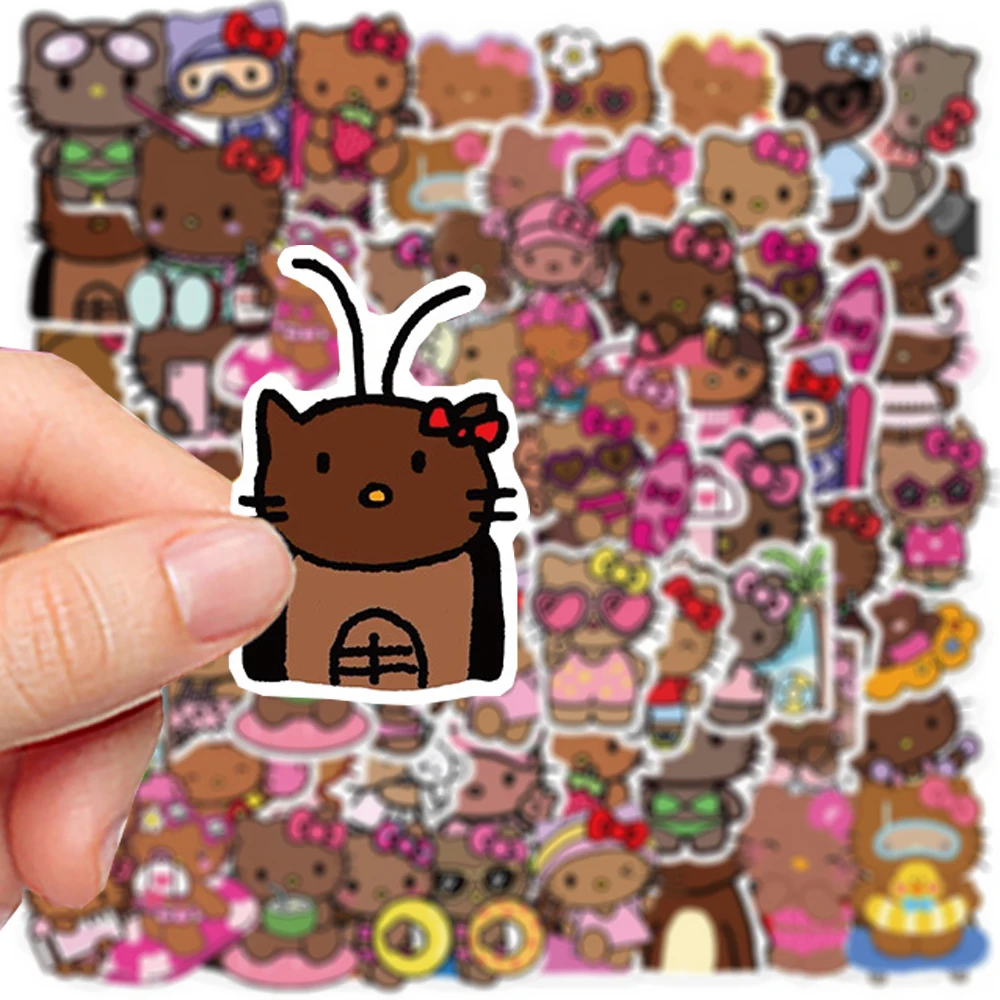 66PCS การ์ตูนน่ารักสีดําผิว Hello Kitty สติกเกอร์น่ารัก Graffiti ตกแต่งกระเป๋าเดินทางโน้ตบุ๊คกันน้ํารูปลอกของเล่นเด็ก