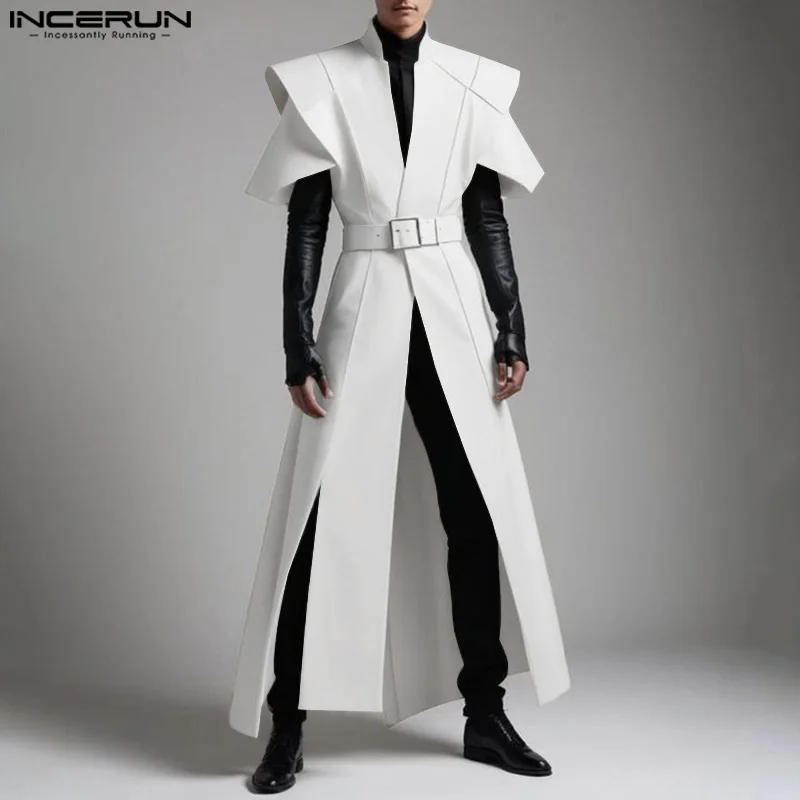 Casual Stylish Style Tops INCERUN Handsome Men Loose Silhouette Long Cardigan Shirts Male Solid Color Short Sleeved Blouse S-5XL