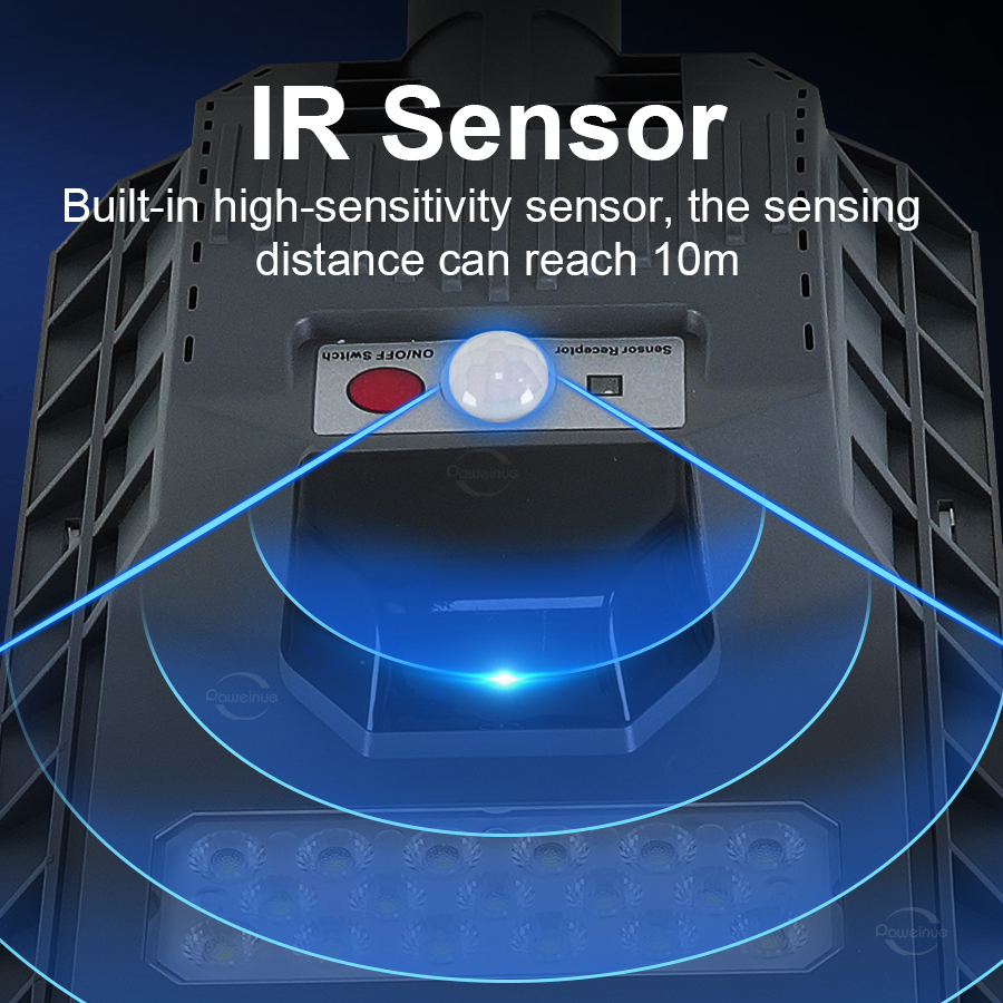 Solar Light with IR Sensor Remote Control IPX65 Waterproof 150° Wide Angle Detachable Design 10M Sensing 50% Efficient Charging