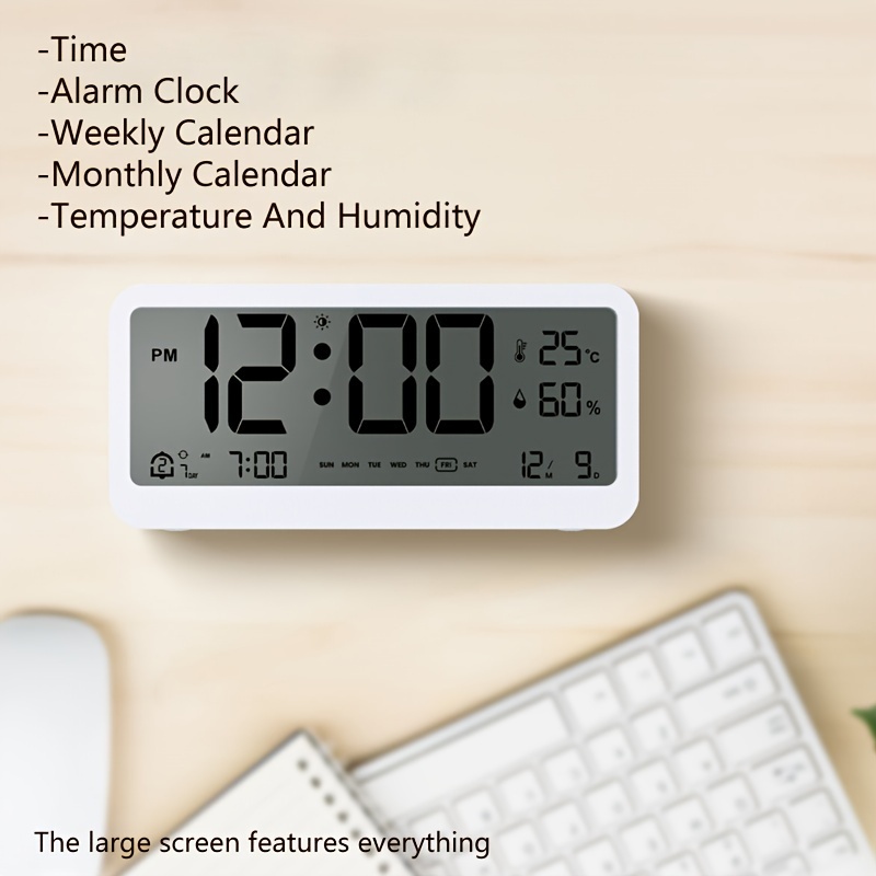 Reloj Digital multifunción Brillo LED Pantalla de temperatura y humedad ajustable Reloj despertador de modo dual