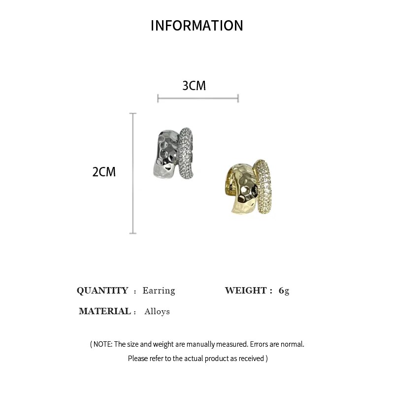 Squisiti orecchini a clip per orecchie non forati con strass intarsiati Clip per osso per orecchio a doppio strato in metallo color oro e argento