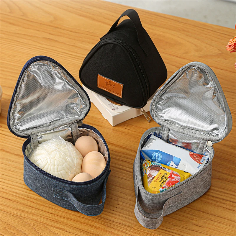 Mini bolsa aislante Triangular de papel de aluminio, refrigerador térmico, bolsa de almuerzo para estudiantes, bolsa de bola de arroz, fiambrera, bolsas de transporte para el almuerzo Bento