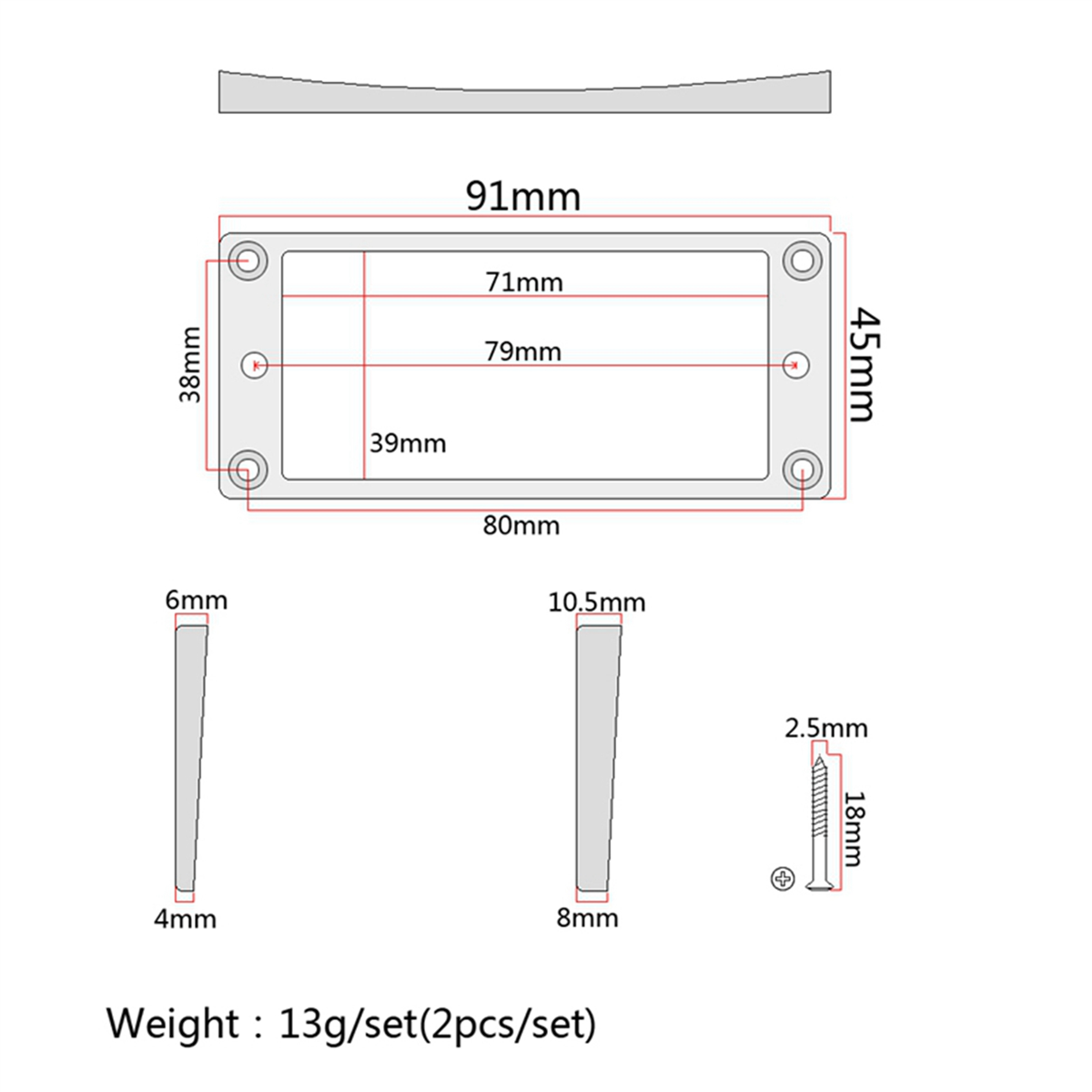 A71P 8 STKS Zwart Gebogen Humbucker Pickups Frame Montage Ringen voor Elektrische Gitaar