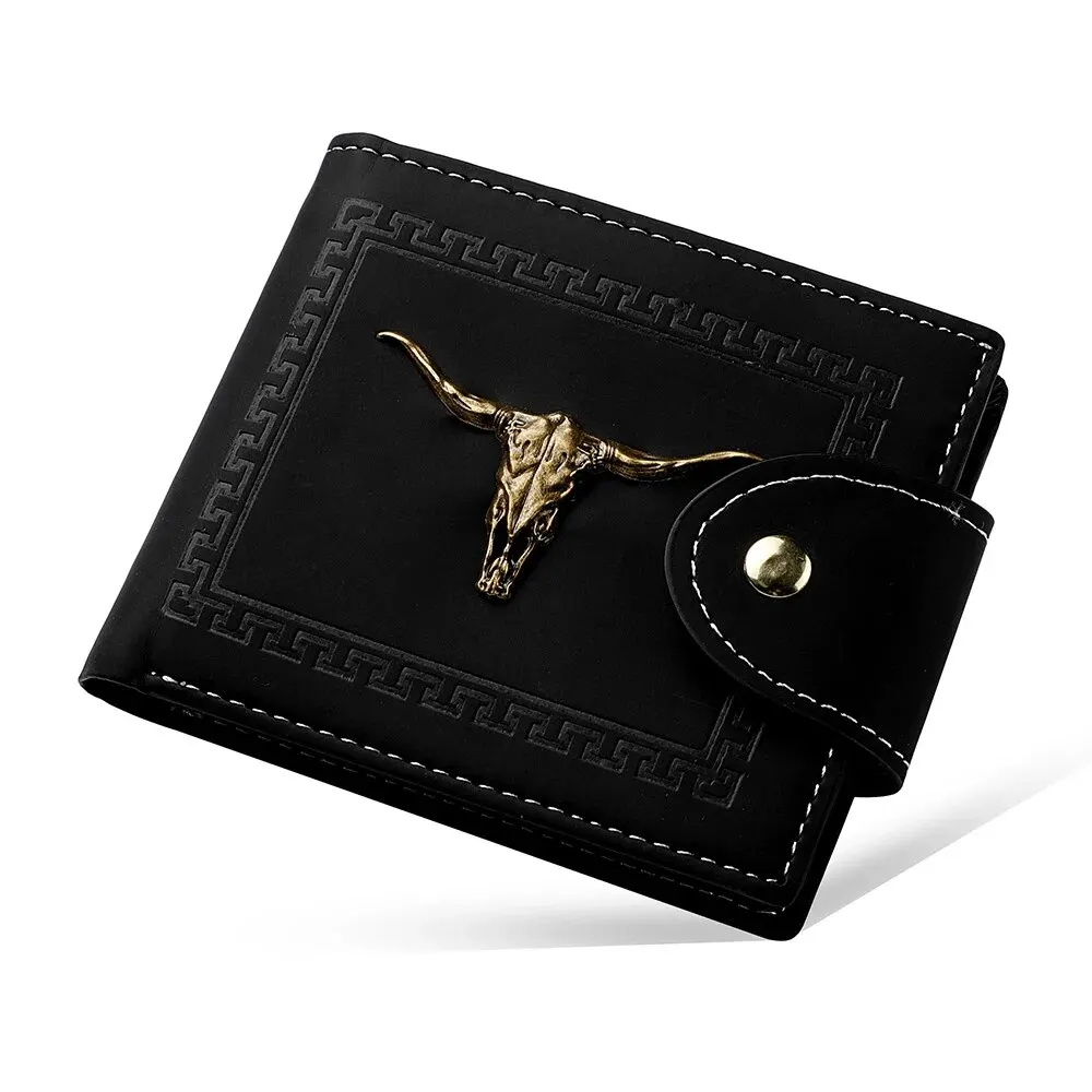 New Men's Wallet Short Multi-Function Multi-Card Slot Metal Bull Label Luxury Wallet Zipper Designer Small Slim Wallet