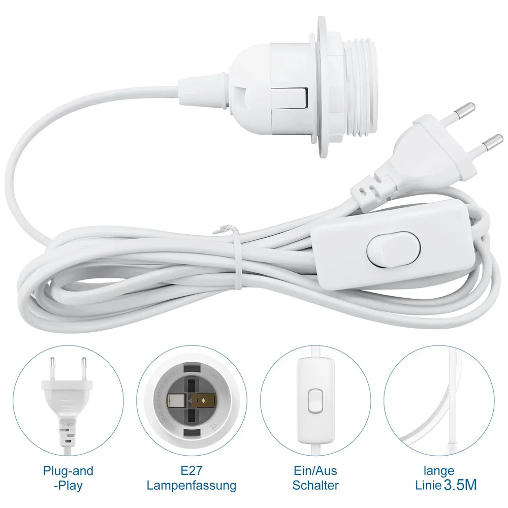 1.8M Lamp Base Holder Power Cord Cable E26 E27 EU/US Hanging Pendant LED Light Fixture Socket Cord Adapters With Switch Wire