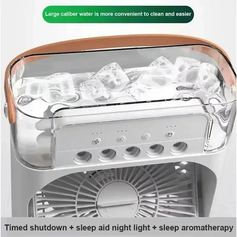 Umidificatore portatile Ventilatore Condizionatori d'aria Ventilatore elettrico USB Luce notturna a LED Nebbia d'acqua Divertimento 3 in 1 Dispositivo di raffreddamento dell'aria Umidifie per la casa