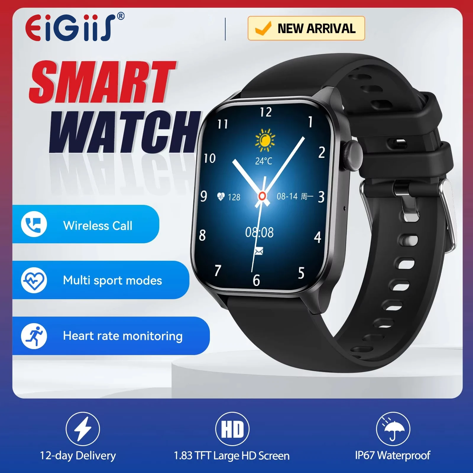 EIGIIS-reloj inteligente para hombre y mujer, pulsera con monitor de ritmo cardíaco, presión de glucosa en sangre, saturación de oxígeno, análisis del sueño, rastreador de Fitness, IP67