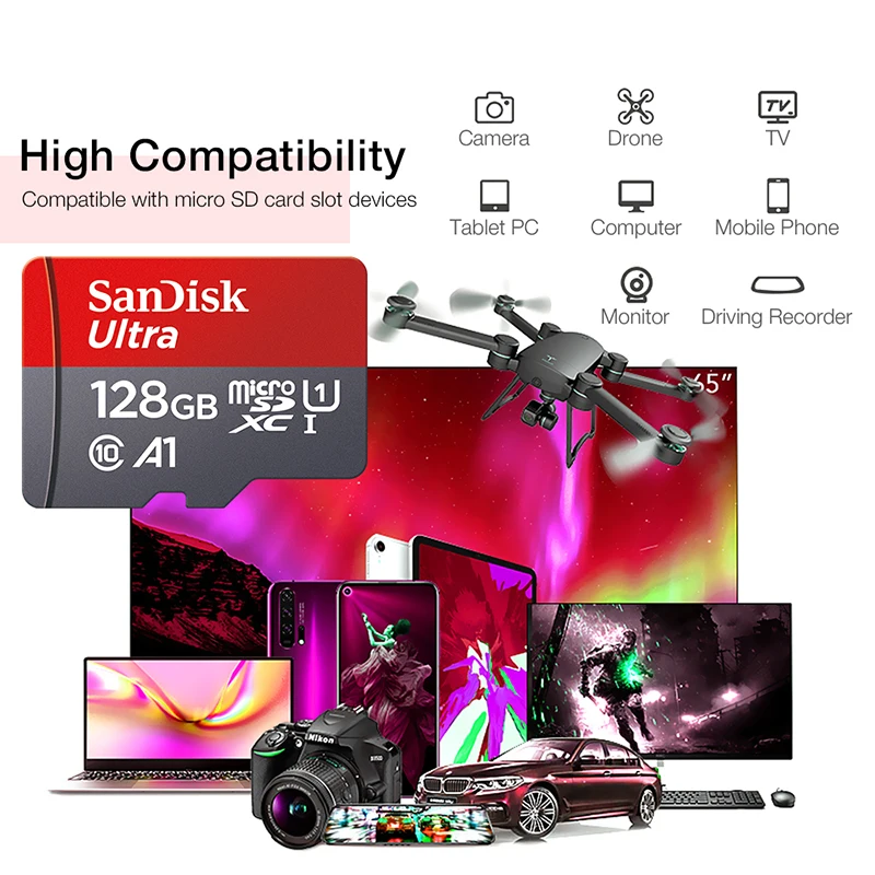 Tarjeta de memoria TFcard de 64GB, 16GB, 32GB, tarjeta SD Microsd de 128GB Clase 10, tarjeta A1 de 100MB/S UHS-I + adaptador para teléfono/PC, envío estándar