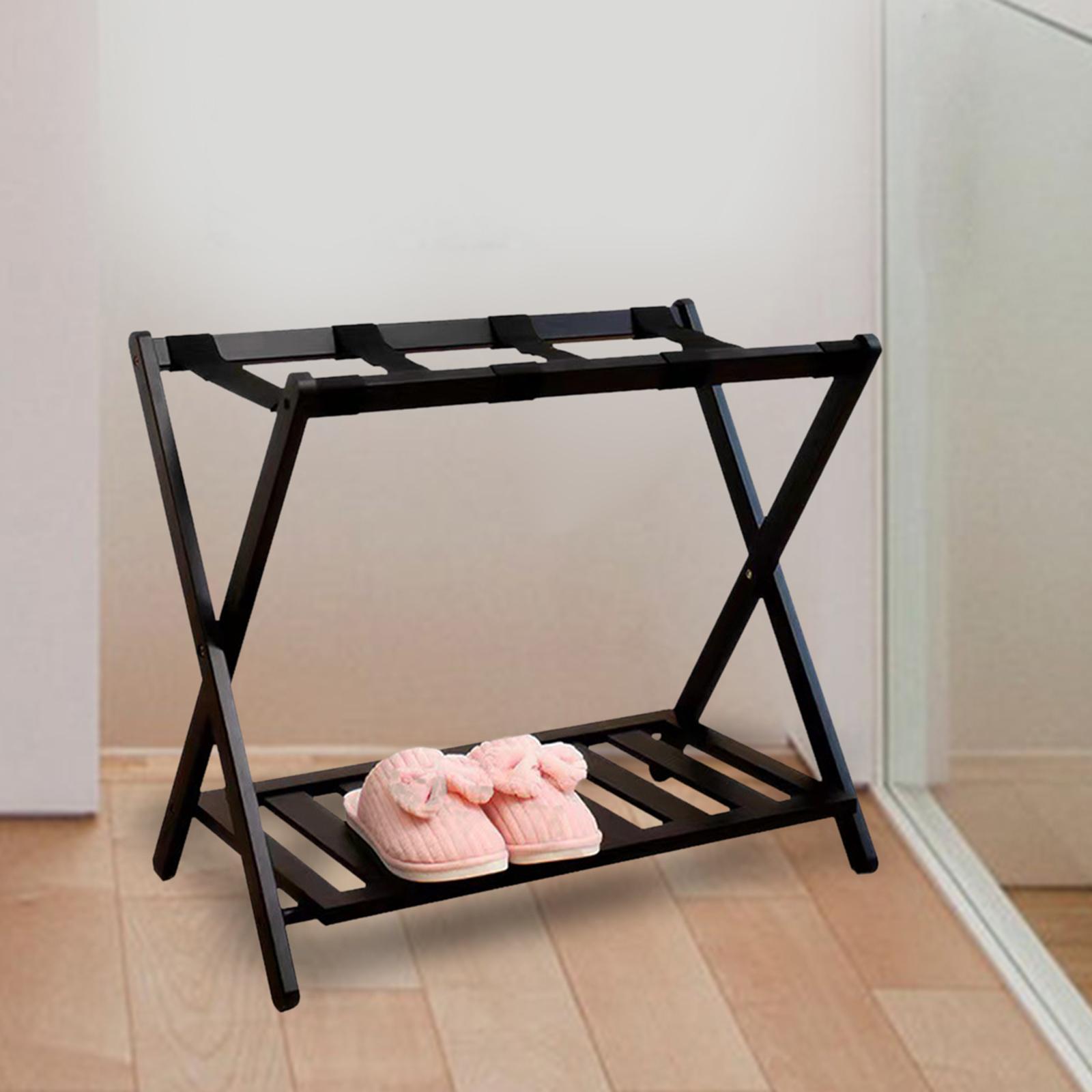 Multifunctional Luggage Rack with Shoes Shelf Foldable Hotel Luggage Rack