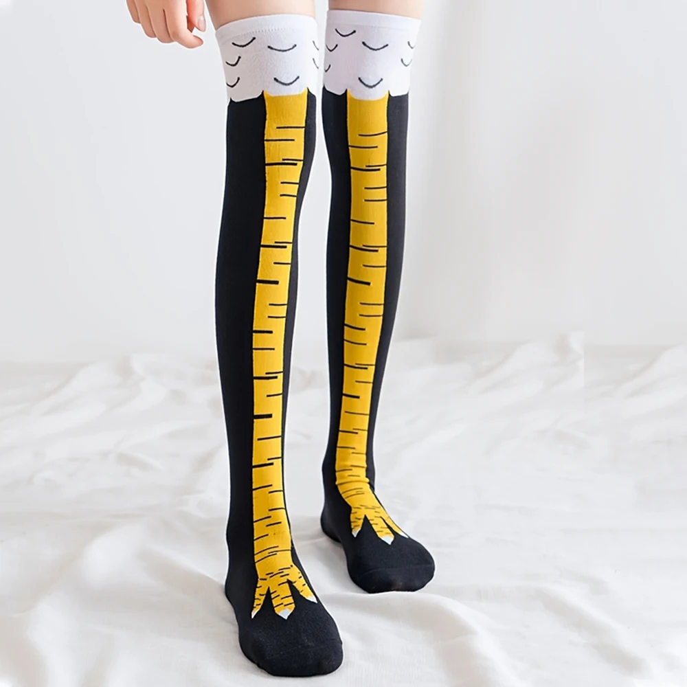 1/2/5 paia di calzini alti al ginocchio da donna alla moda cartoni animati divertenti calzini con artiglio di pollo fitness sport casual gamba sottile calzini lunghi da donna