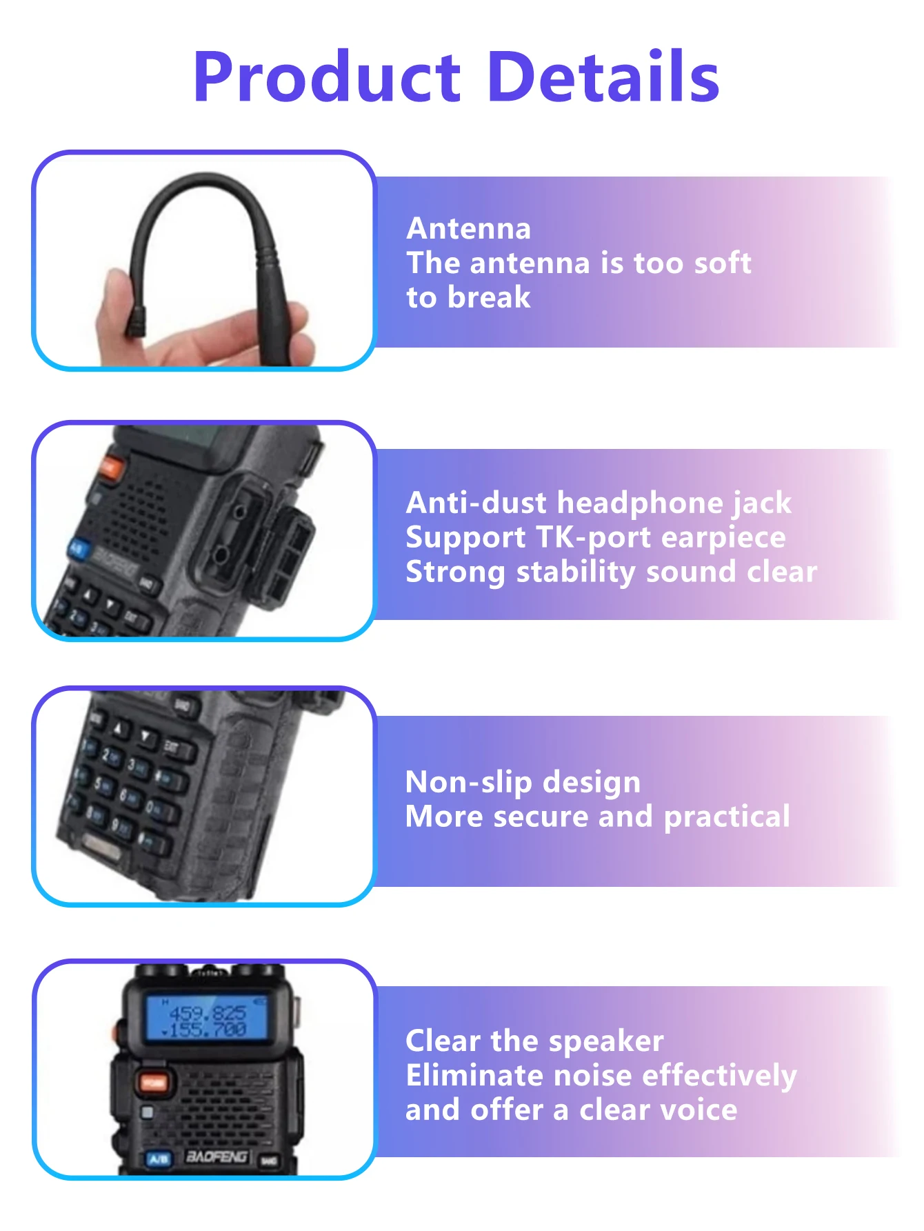 1PC Baofeng High Quality UV-5R Portable Handheld Walkie Talkie 128 Channels 3-5KM Long Range FM Radio Communication USB