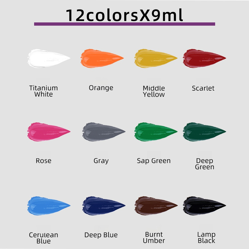9 ml, olieverfset voor stoffen kleding, nagelglastakening, waterdichte kunstbenodigdheden, 12 kleuren, groothandel