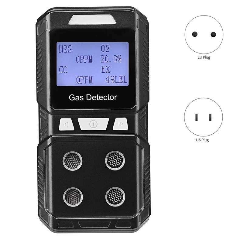 Portable 4 Gas Detector Toxic And Combustible Gas Detector Analyzer High Precision EX O2 H2S CO EU Plug