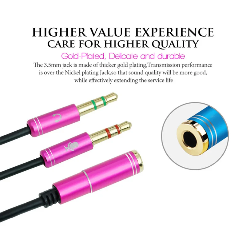Micrófono de Audio estéreo para auriculares de 3,5mm, divisor Y, micrófono de Audio de 3,5mm a conector auxiliar de 4 polos para auriculares con enchufe de 4 pines y 3,5mm