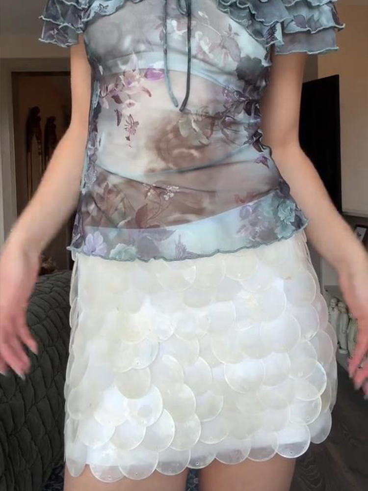 Pailletten Mini Rock Frauen Sexy Schlank Glänzend Mode Chic Kurze Röcke Weibliche 2025, Frühling Sommer Strand Solide Urlaub Streetwears Dame