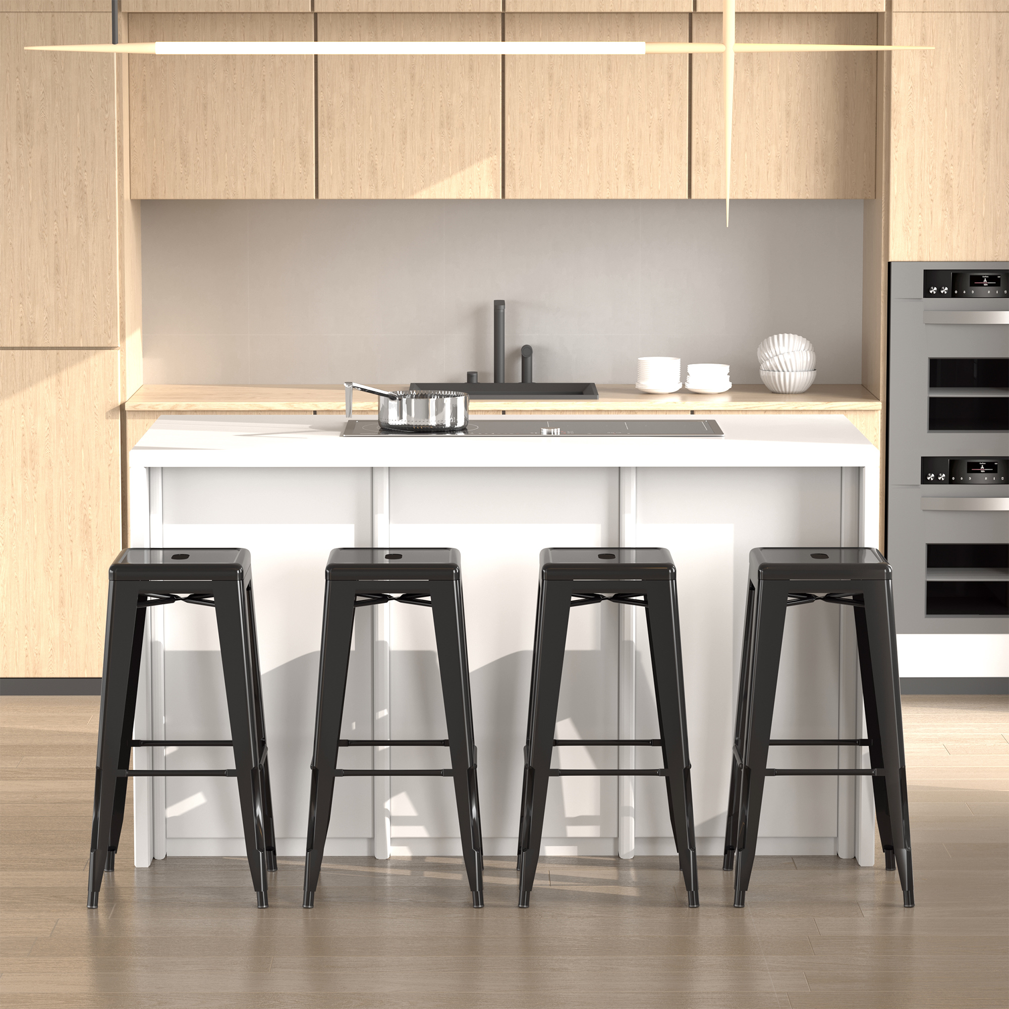 HOMCOM Set de 4 Taburetes para Interior y Exterior Metálico de Estilo Industrial
