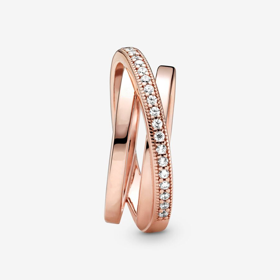 Anéis de prata esterlina 925 originais para mulheres crossover amor noivado anel de casamento cristais de ouro rosa joias de luxo presente