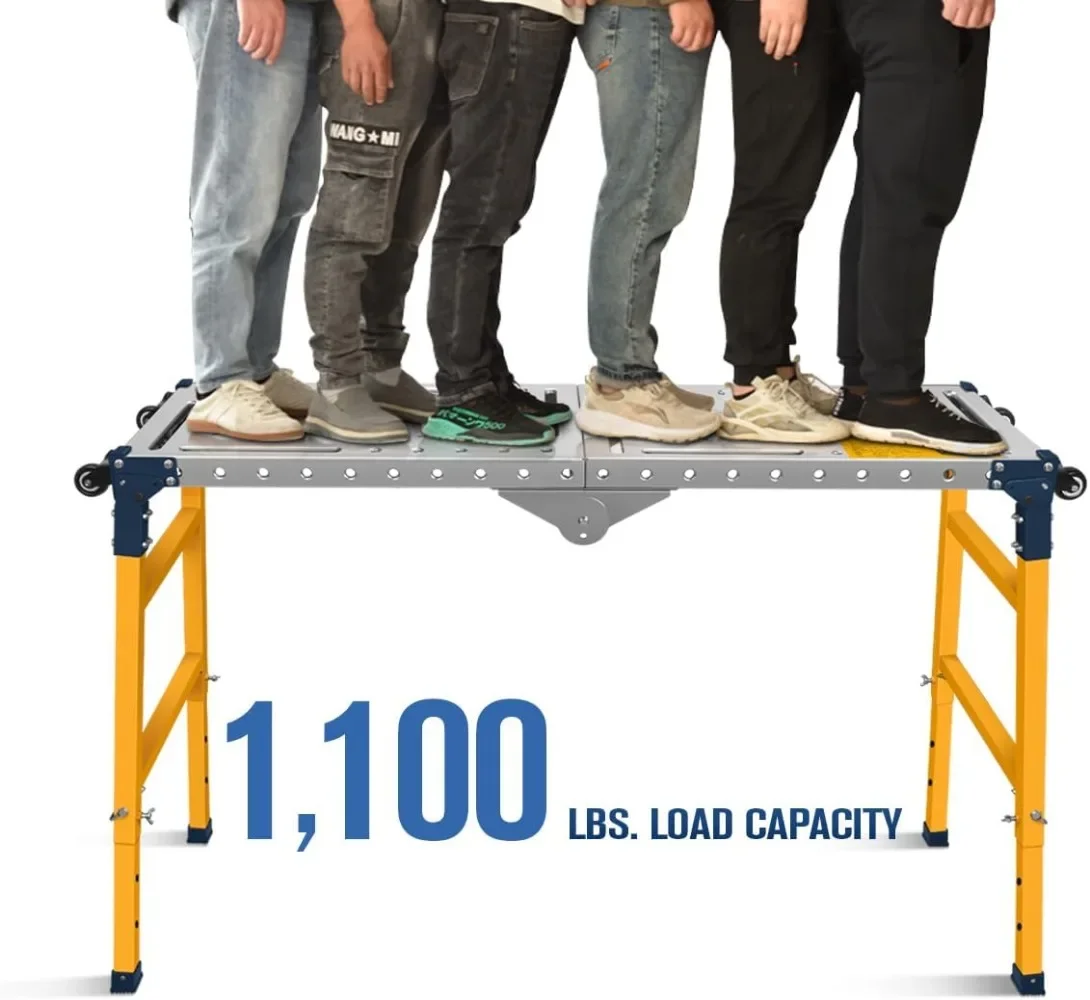 Versatile Portable Steel Work Platform and Welding Table with Casters  55 x 14-inch Galvanized Tabletop  1100 lbs. Load Capacity