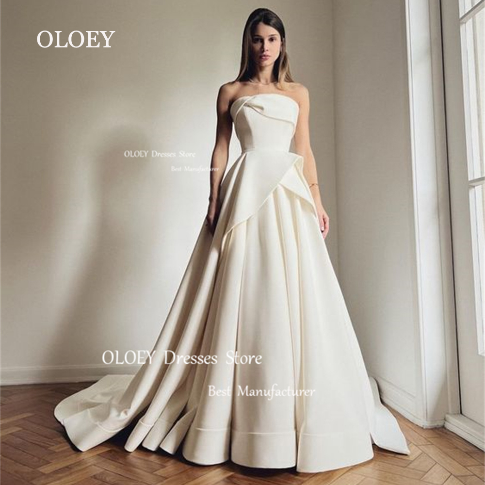 OLOEY Simple marfil vestidos De novia sin tirantes plisado sedoso tafetán sin mangas vestidos De novia Vestido De novia corsé personalizado