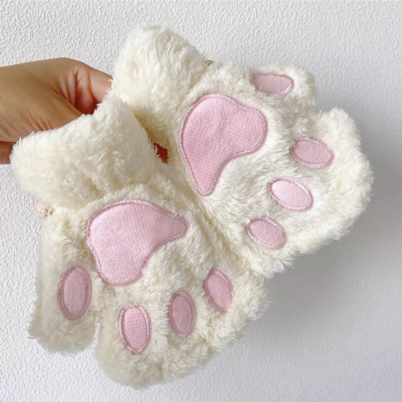การ์ตูนฤดูหนาวถุงมือผู้หญิงตุ๊กตาหมี Cat PAW Claw ถุงมือน่ารักสั้น Fingerless Fluffy Bear Claw Mittens สําหรับสาวของขวัญ PARTY