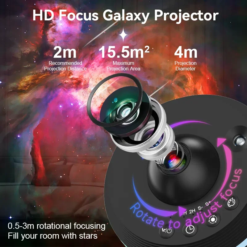 Projetor Galaxy Star com meteoro, lâmpada ultra clara de luz noturna, bola espacial rotativa, projetor de planetário, luzes para crianças, 12 em 1