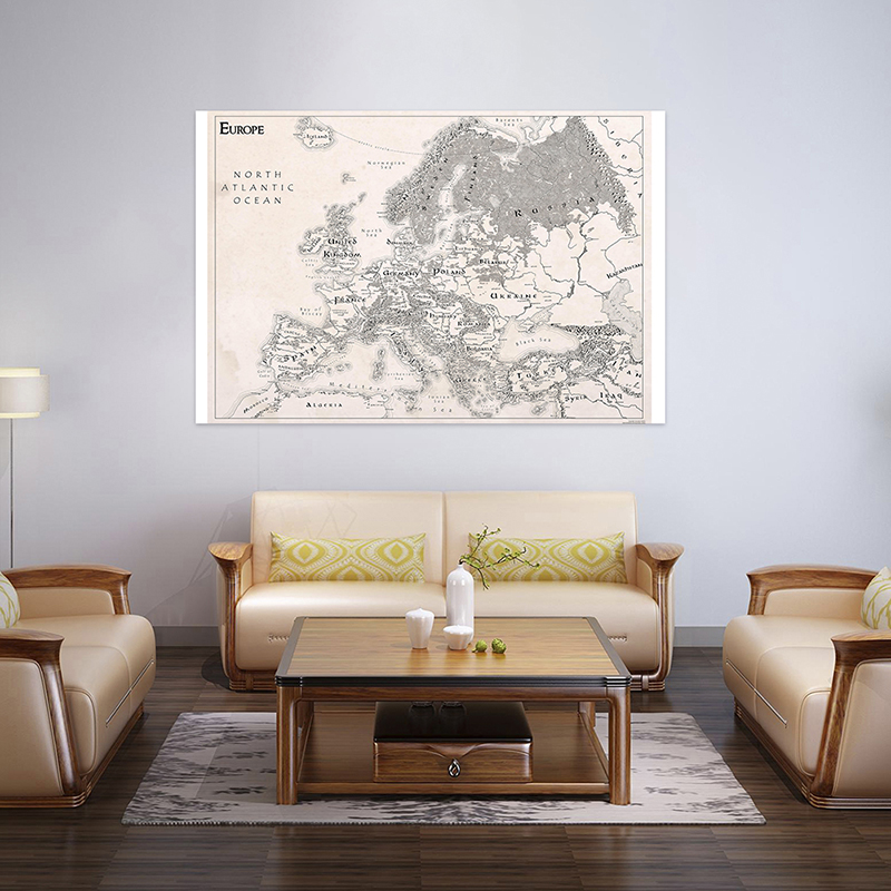 120*80Cm Retro Vải Không Dệt Bản Đồ Châu Âu Không Mùi Bản Đồ Cho Văn Hóa Giáo Dục Poster Trang Trí bé Học Tập