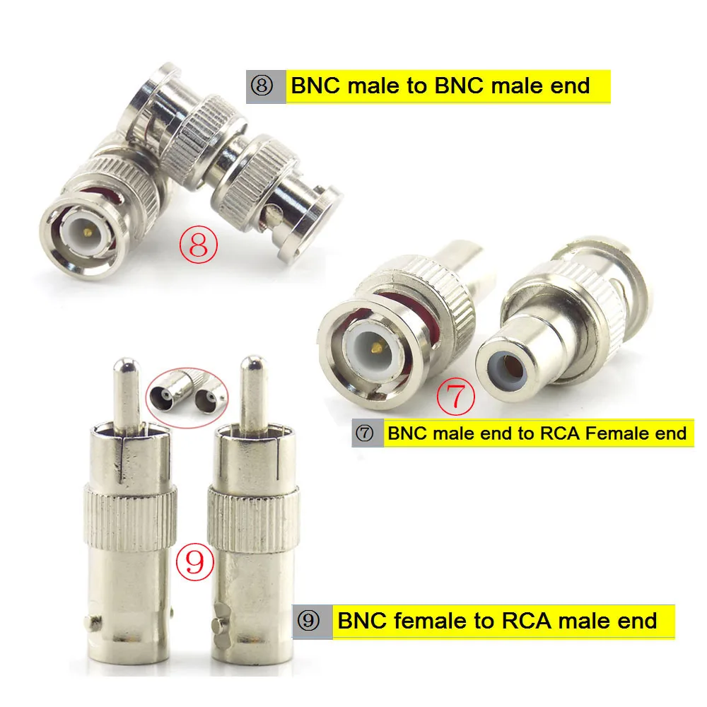 1 Uds BNC RCA macho hembra a BNC RCA macho hembra adaptador enchufe Cable coaxial Video audio cable convertidor conector para cámara CCTV E1