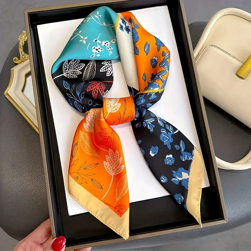Ginkgoblatt-bedruckter Schal für Damen, neues Modell, emulierte Seide, Pflanzenbedruckte Schals, modische, vielseitige Kleidung, Taschenzubehör, Schal