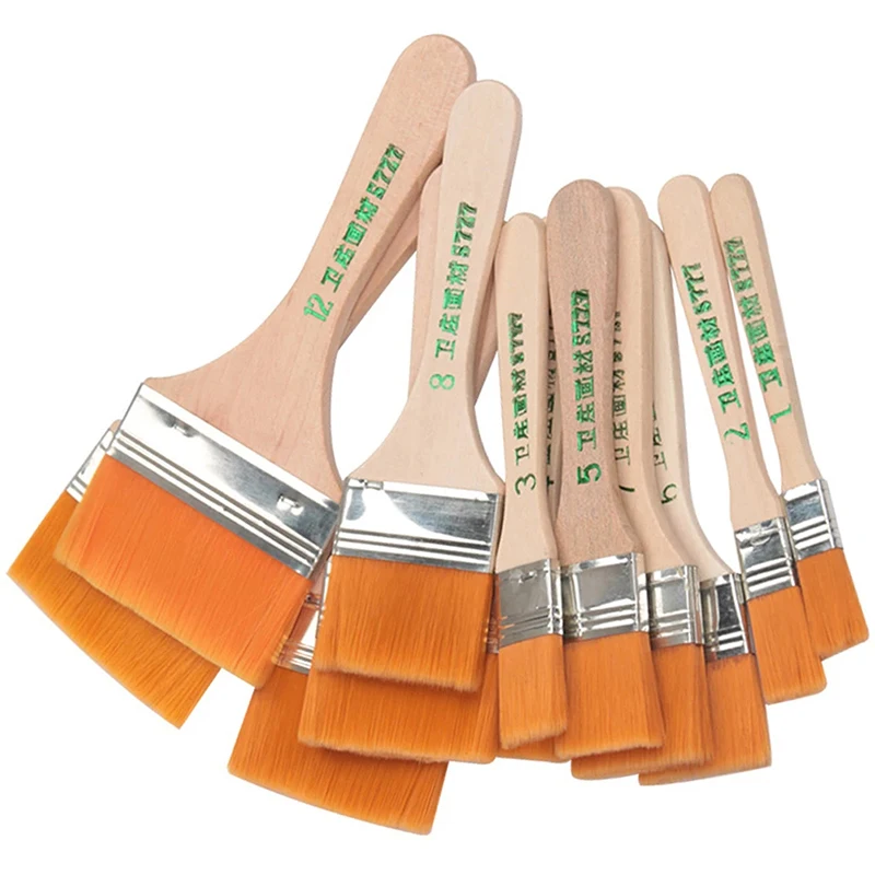12pc/set High Quality Nylon Paint Brushes with Different Sizes and Wooden Handles Ideal for Acrylic, Oil and Watercolor Painting