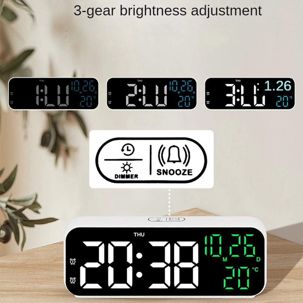 Digitaler Wecker, Temperatur und Datum, Wochenanzeige, Nachtmodus, Tischuhr, Sprachsteuerung, 12/24 Stunden, elektronische LED-Wecker