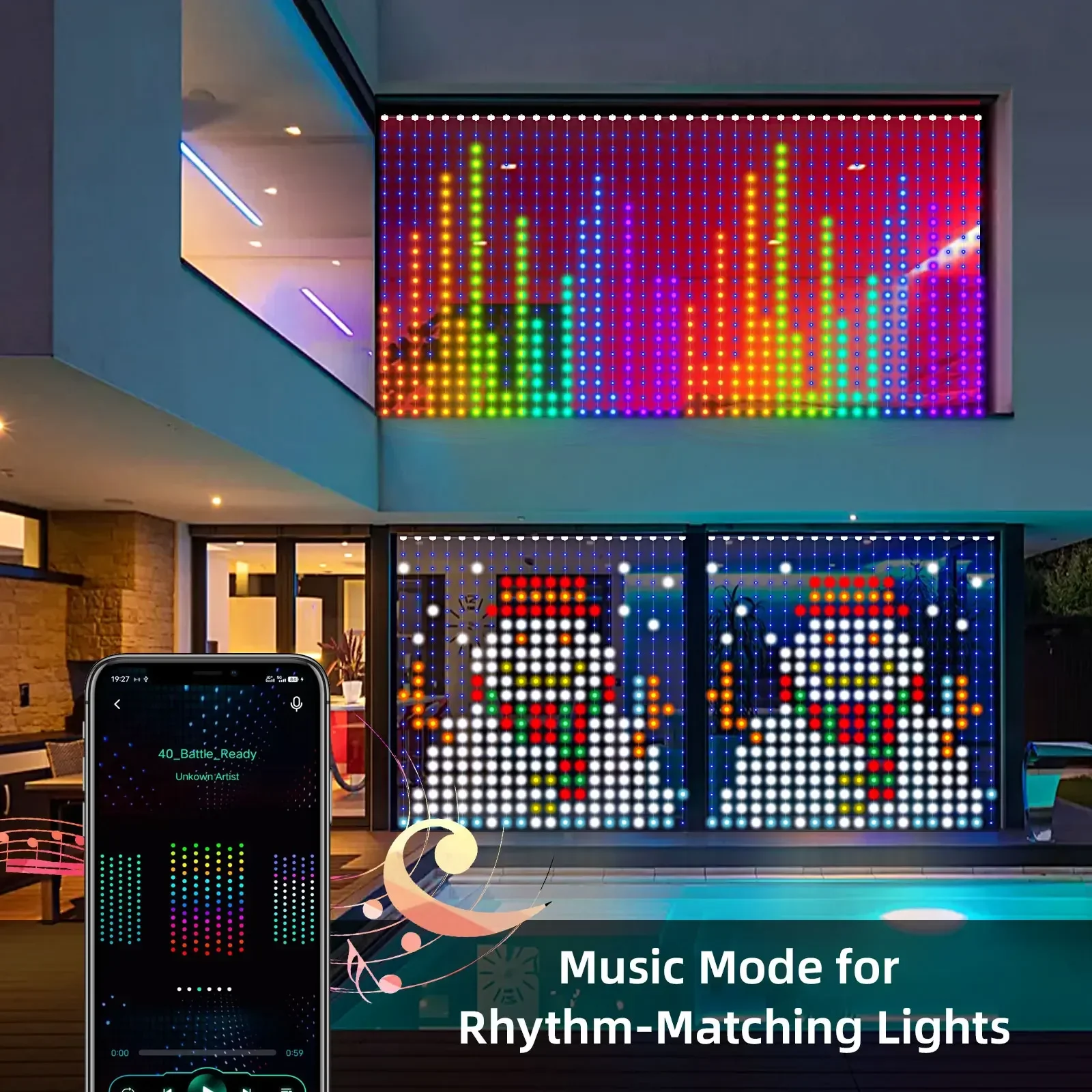 Smart LED Curtain Lights App Control DIY Text String Light Music Garland for Navidad Christmas Window Wedding Decoration Outdoor