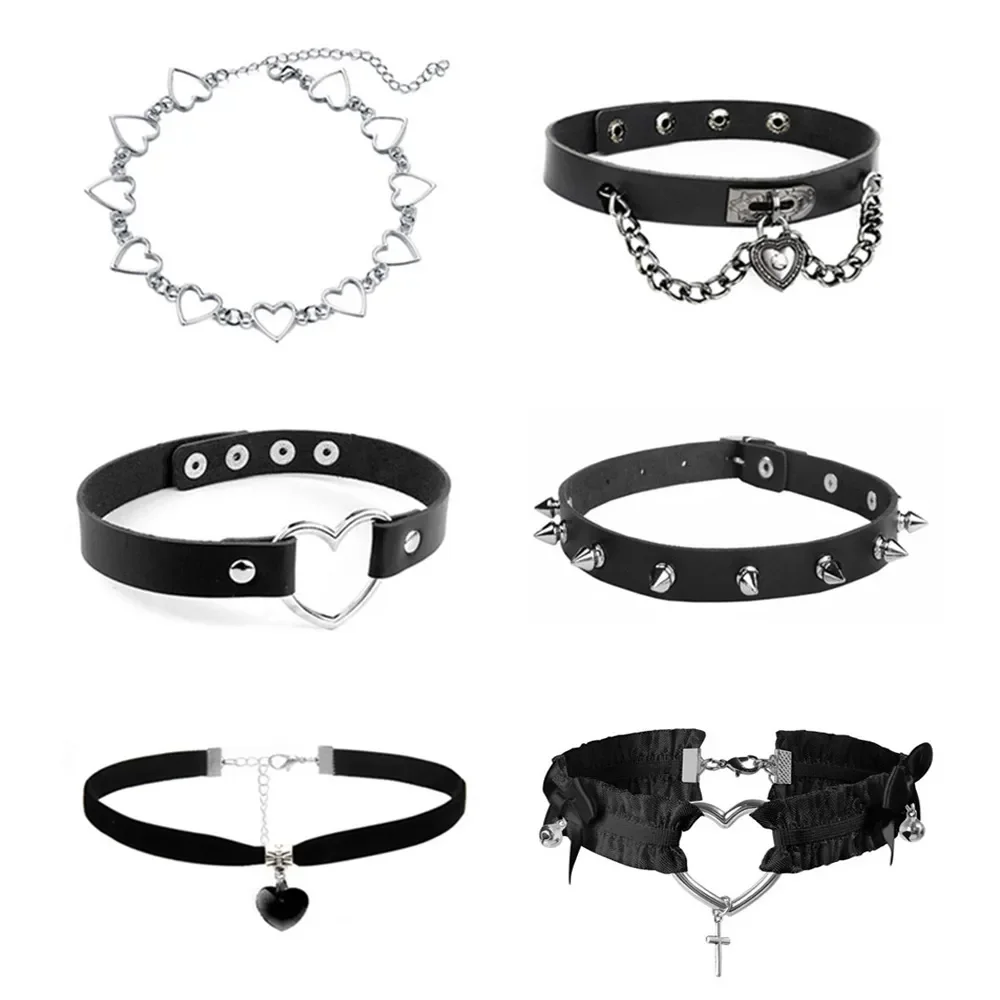 Collar de cuero gótico para mujer, Gargantilla redonda, estilo Harajuku, Punk