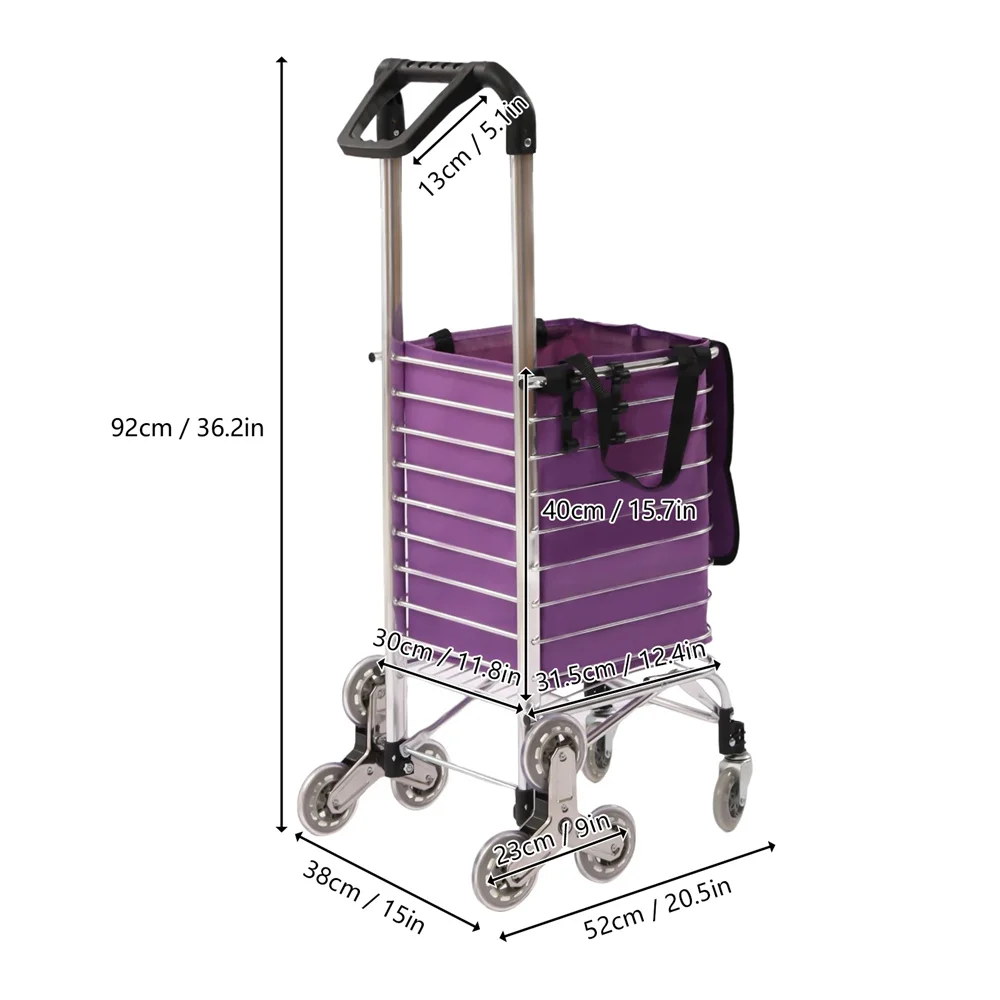 35L Folding Shopping Cart Stair Climber Shopping Cart Grocery Cart on Wheels
