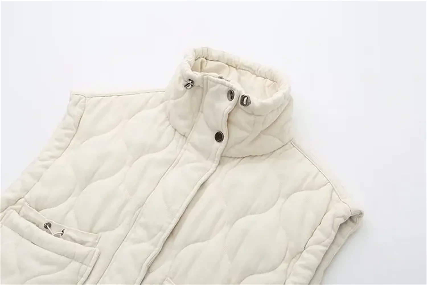 New women's versatile sleeveless stand up collar pocket decoration vest cotton vest loose shoulder jacket