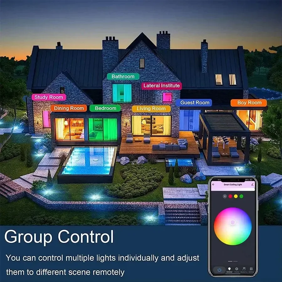 Tuya inteligentne oświetlenie sufitowe Led 220V 24V 30cm Wifi Alexa Google Home oprawa oświetleniowa do sypialni salon z funkcją ściemniania RGB