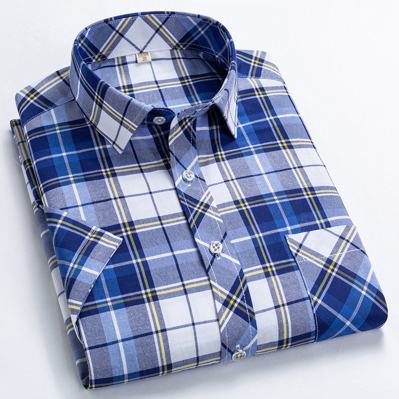 High Quality Men's Plaid Short Sleeve Shirts Business Casual Striped Turn-Down Collar Summer Man Shirt