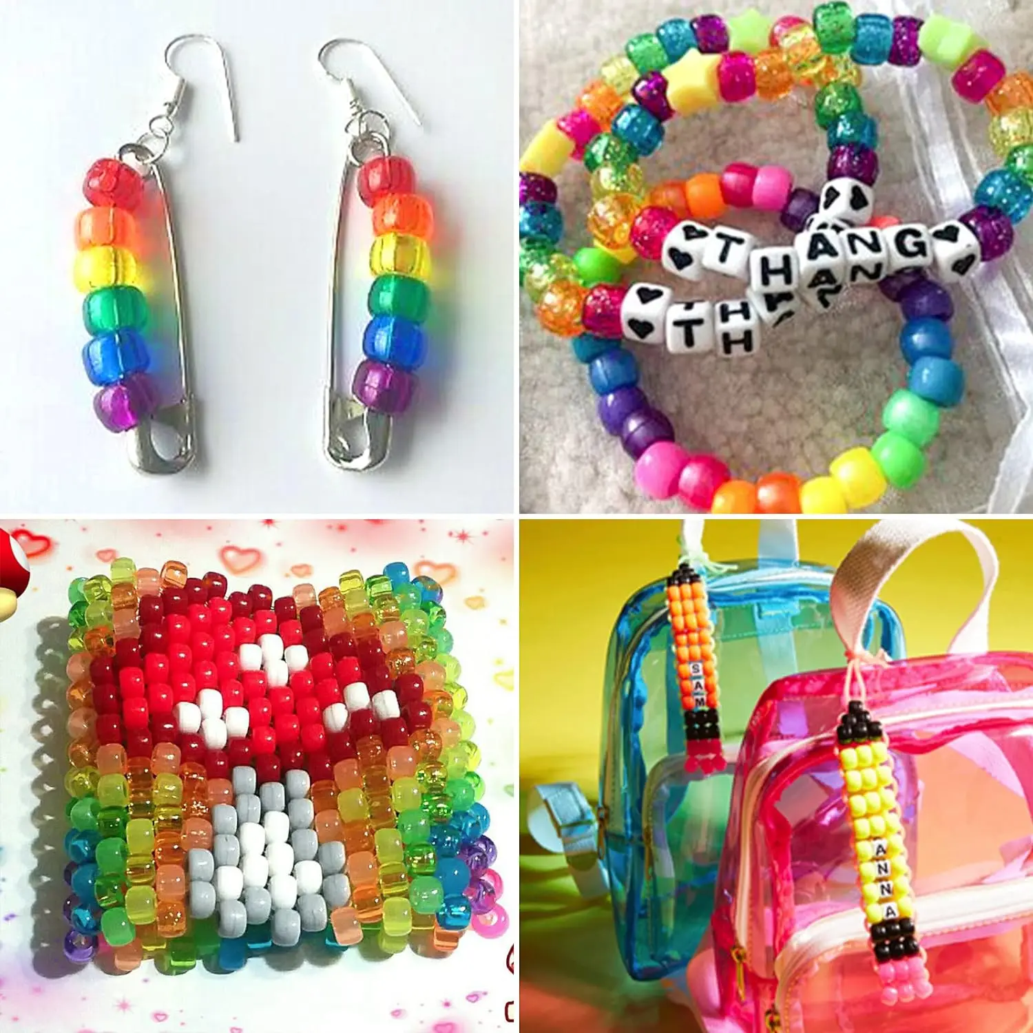 Contas de pônei para pulseira de amizade, kit de fabricação de 24 cores, conjunto de contas Kandi, 720 peças de plástico arco-íris em massa e 980 peças de contas de letras com inteligência