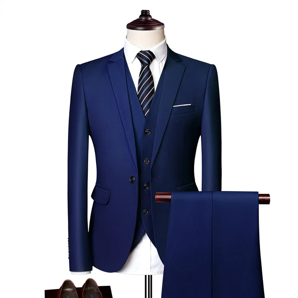 Costumes de mariage élégants pour hommes, ensemble 3 pièces, vestes complètes classiques, blazers glaçants, tenue de luxe, costume formel, mode 2024