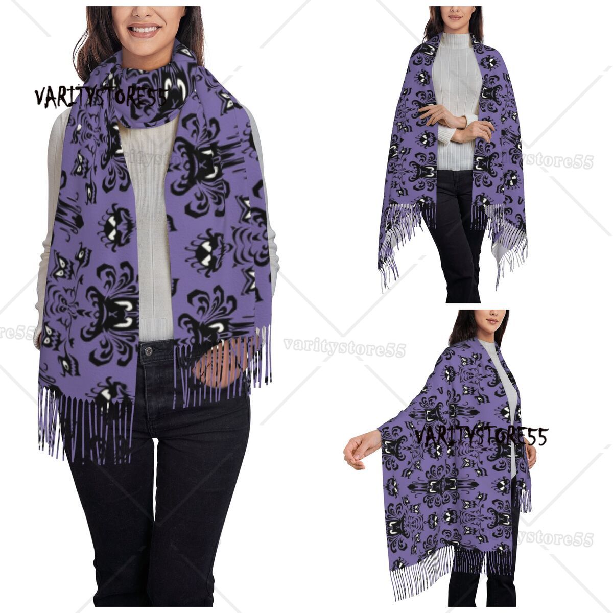 Шарф женский теплый длинный мягкий, с кисточками