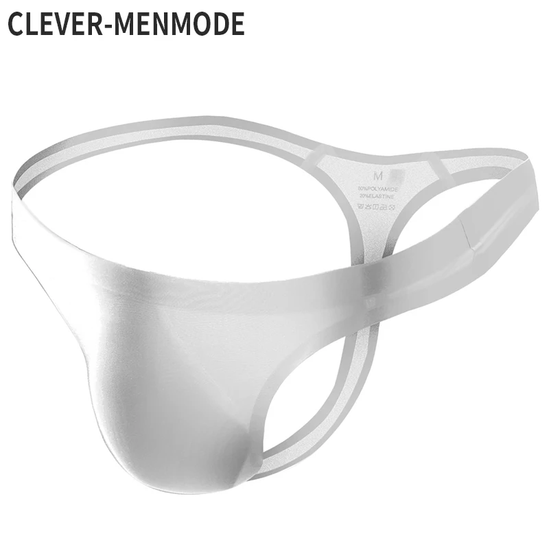CLEVER-MENMODE tanga hombre Tanga sin costuras para hombre, ropa interior Sexy, bolsa para pene, bragas de seda helada, calzoncillos ultrafinos con espalda en T