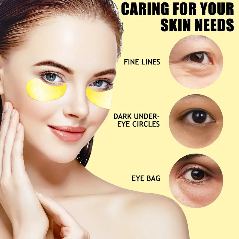 Golden Eye Mask Contains Collagen and Aloe Vera - Hypoallergenic Moisturizing Patch Suitable for All Skin Types, Increases Brightness and Elasticity, Reduces Dullness